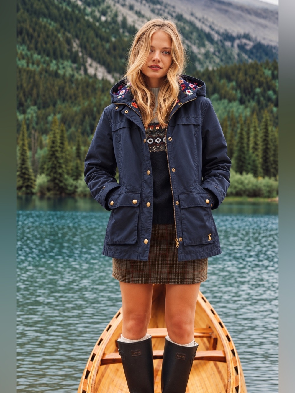 Joules Country Utility Waxed Coat Floral Lining Hooded Parka UK 8